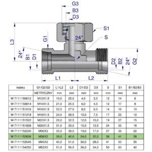 Trójnik hydrauliczny symetryczny metryczny BAB M36x2 28L (XEVT) Waryński [W-7111152836]