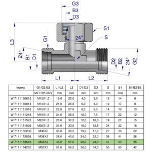 Trójnik hydrauliczny symetryczny metryczny BAB M45x2 35L (XEVT) Waryński [W-7111153545]