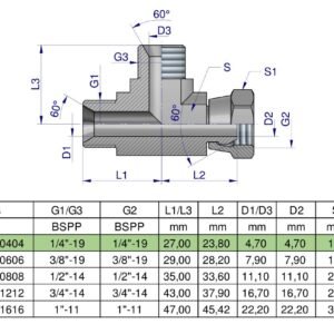 Trójnik hydrauliczny niesymetryczny calowy BBA 1/4" BSP (XEVL) Waryński [W-7205050404]