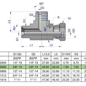 Trójnik hydrauliczny niesymetryczny calowy BBA 3/8" BSP (XEVL) Waryński [W-7205050606]