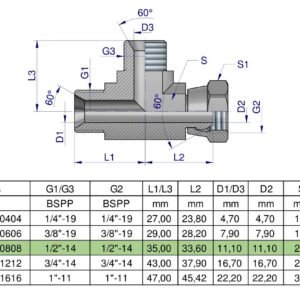 Trójnik hydrauliczny niesymetryczny calowy BBA 1/2" BSP (XEVL) Waryński [W-7205050808]