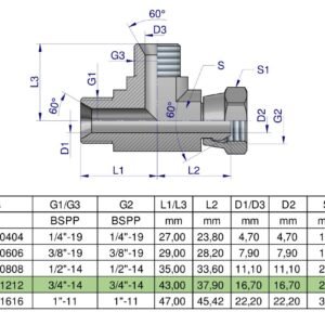 Trójnik hydrauliczny niesymetryczny calowy BBA 3/4" BSP (XEVL) Waryński [W-7205051212]