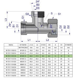 Trójnik hydrauliczny niesymetryczny metryczny BBA M16x1.5 10L (XEVL) Waryński ( sprzedawane po 2 ) [W-7211151016]