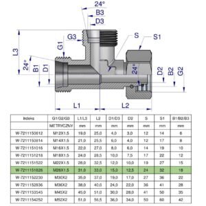Trójnik hydrauliczny niesymetryczny metryczny BBA M26x1.5 18L (XEVL) Waryński [W-7211151826]