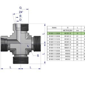 Czwórnik hydrauliczny metryczny BBBB M12x1.5 06L Waryński [W-9011110606]