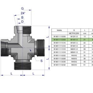 Czwórnik hydrauliczny metryczny BBBB M14x1.5 08L Waryński [W-9011110808]