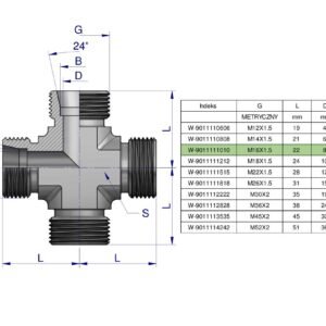 Czwórnik hydrauliczny metryczny BBBB M16x1.5 10L Waryński [W-9011111010]