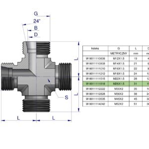 Czwórnik hydrauliczny metryczny BBBB M26x1.5 18L Waryński [W-9011111818]