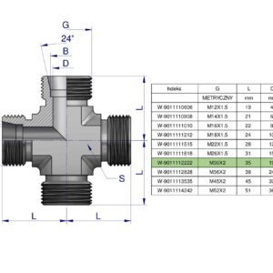 Czwórnik hydrauliczny metryczny BBBB M30x2 22L Waryński [W-9011112222]