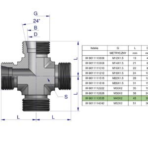 Czwórnik hydrauliczny metryczny BBBB M45x2 35L Waryński [W-9011113535]