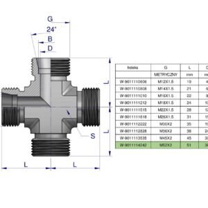 Czwórnik hydrauliczny metryczny BBBB M52x2 42L Waryński [W-9011114242]