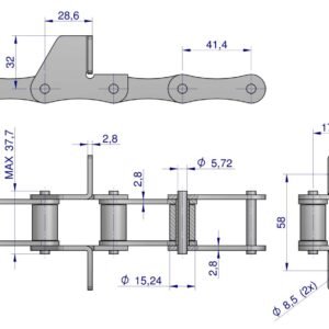 Łańcuch podajnika S45 łapka SD co 4 ogniwa 5m Waryński [W-LS45SD.04]