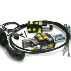 Zestaw 40L do ładowacza czołowego: Rozdzielacz 2-sek.(1 pływająca) + Elektrozawór + Joystick z przyciskiem na widełki + El.zł.+ Linki 2000mm Waryński [W-ZES/LAD2000WPE]