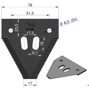 Nóż żniwny 80x76x2.7mm otwór 6.5 zastosowanie 1096606 420100046 Schumacher WARYŃSKI ( sprzedawane po 25 ) [WKZ80X76X2.7/1]