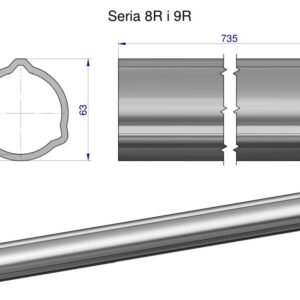 Rura zewnętrzna Seria 8R i 9R do wału 860 przegubowo-teleskopowego 63x4 mm 735 mm WARYŃSKI [WR2382735]