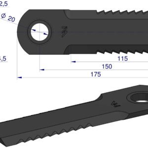 Nóż obrotowy sieczkarnia 175x50x4.5mm otwór 20 z tuleją zastosowanie 1994760C4R Case WARYŃSKI ( sprzedawane po 25 ) [WRR175X50X4.5C]